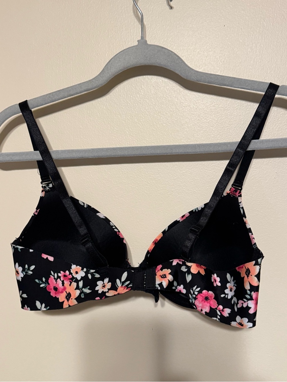 Prima Valentina Black Floral Push-Up Padded Bra with Pink & Peach Blooms - Picture 3 of 7